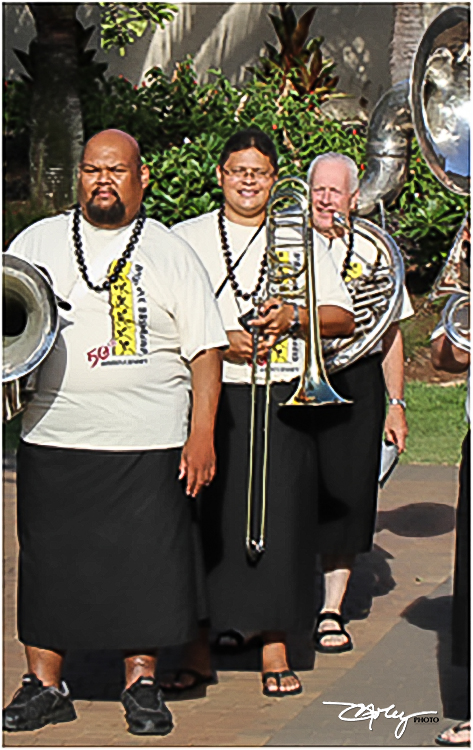 James Brague (with tuba) during the 2013 PCC/BYU–Hawaii Brass Band reunion that was part of the 50th-anniversary celebration.