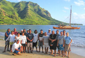 The Iosepa crew at Kahana Bay, with training crew members from the Makali'i (in Kawaihae, Hawaii Island).